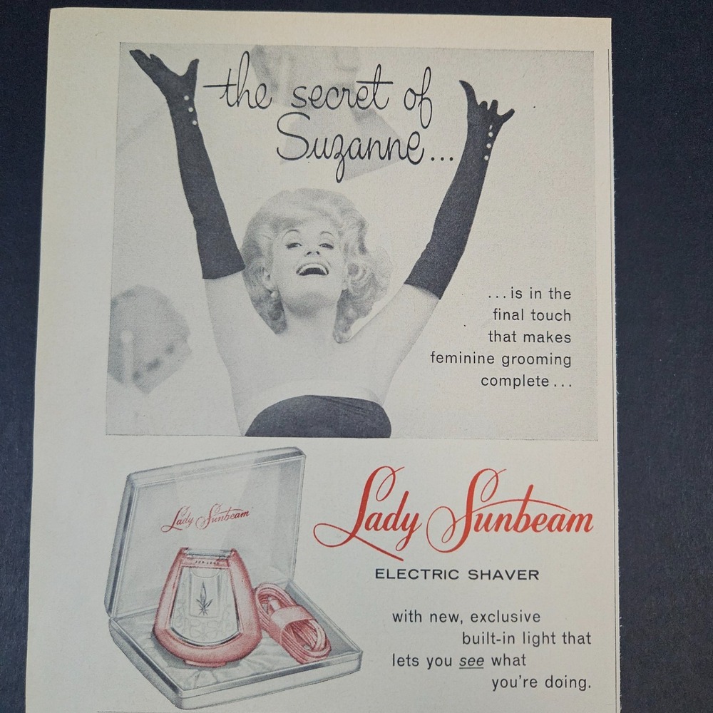 1961 Lady Sunbeam Micro-Twin Electric Shaver Feminine Grooming Vintage Print Ad